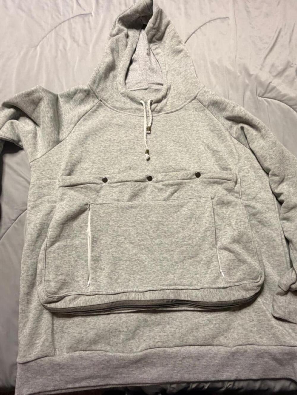 Gray Oversized Hoodie with Button Pocket Size L